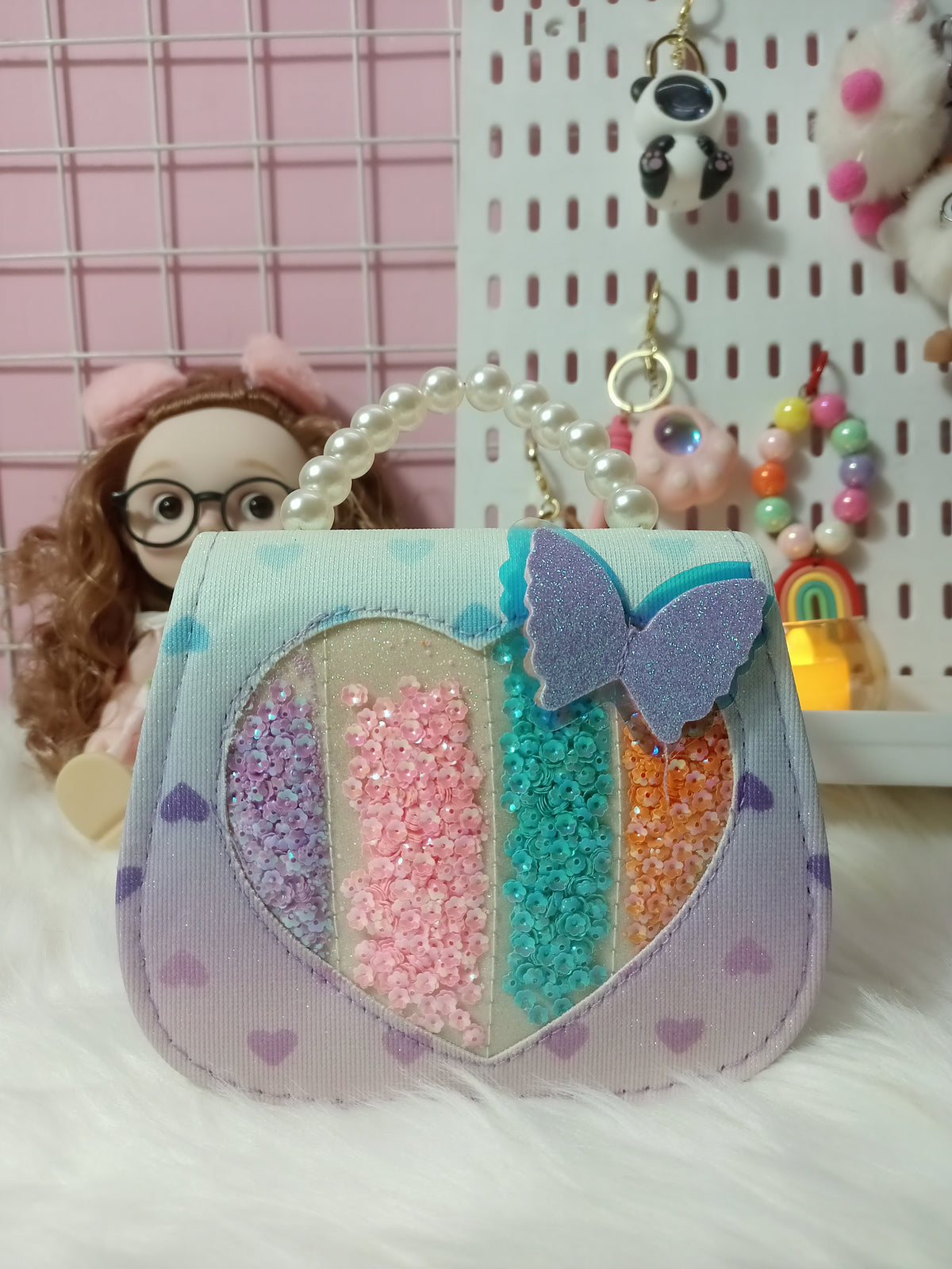 Sparkling & Charming Rainbow Heart Purse