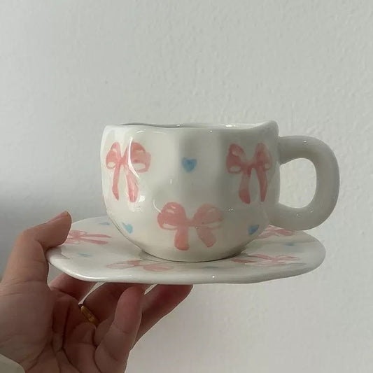 The "Sweet Bows" Ceramic Mug & Saucer Set