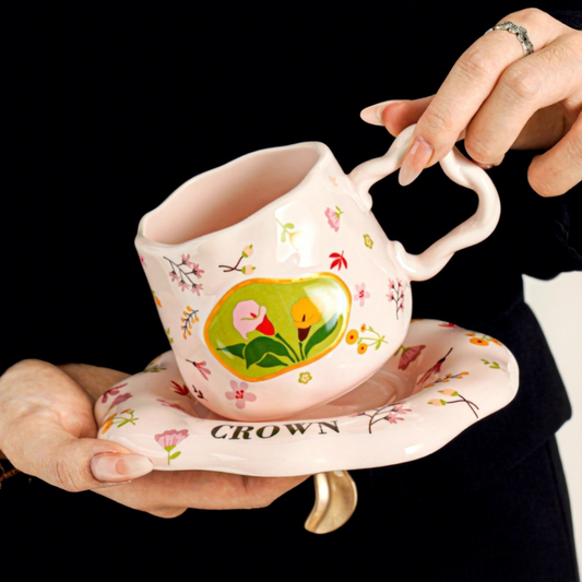 Vintage Floral Ceramic Mug and Saucer Set
