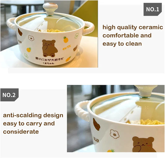 Kawaii Bear Ceramic Ramen Bowl