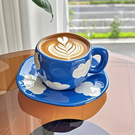 Hand-Painted Blue Sky & Clouds Coffee Cup Set