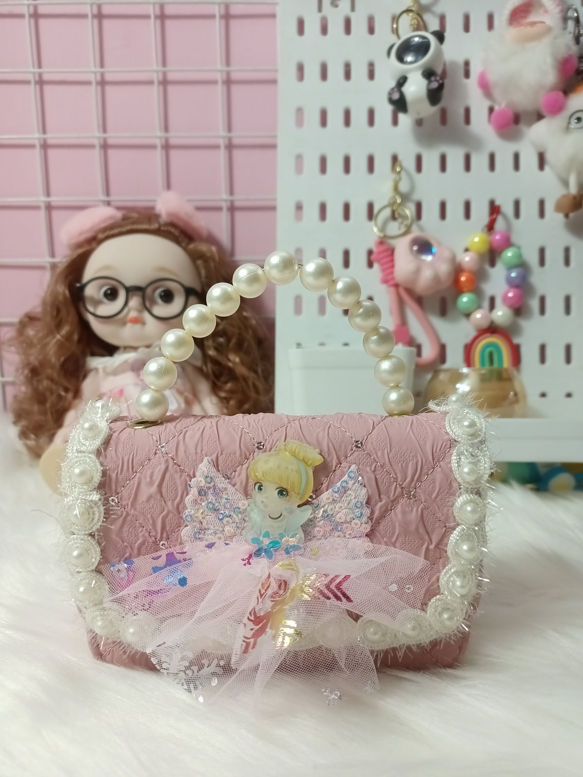 Pink Princess Mini Handbag with Pearl Handle