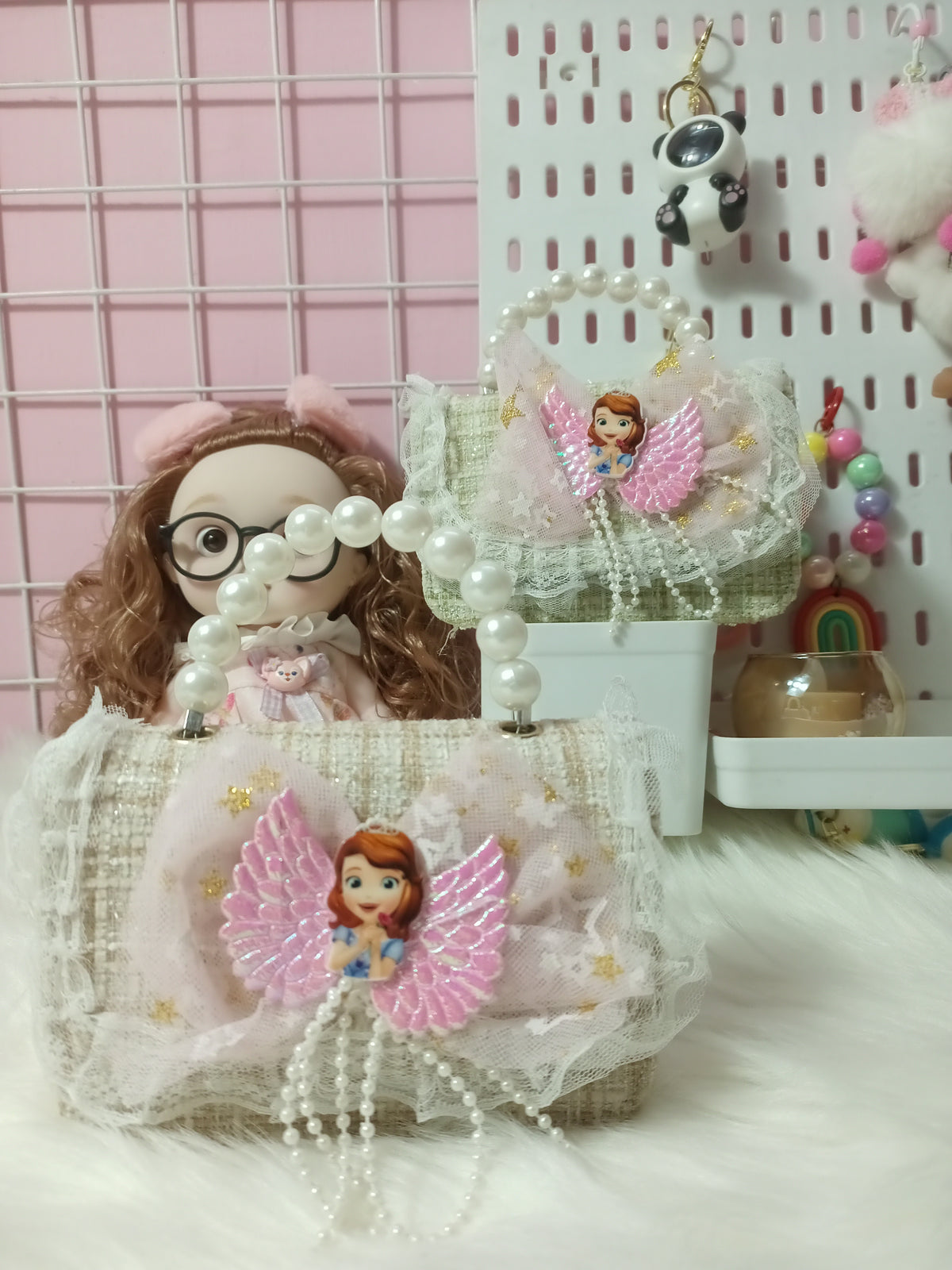 Princess sofia Handbag with Pearl Handle & Fairy Wings