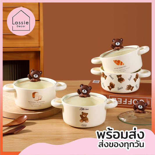 adorable ceramic bear bowls with lid