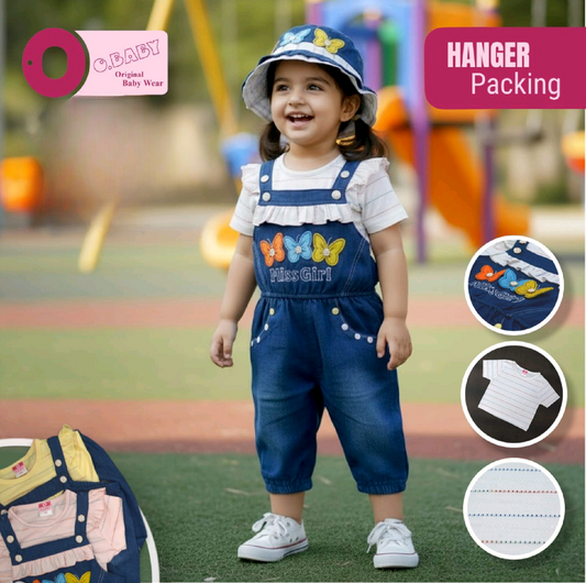 Baby Girl's Two-Piece Denim Overall Set With Hat