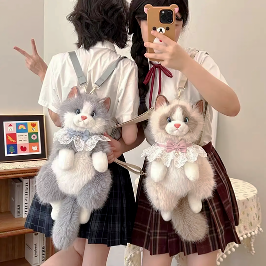 Cat Realistic Plush Backpack