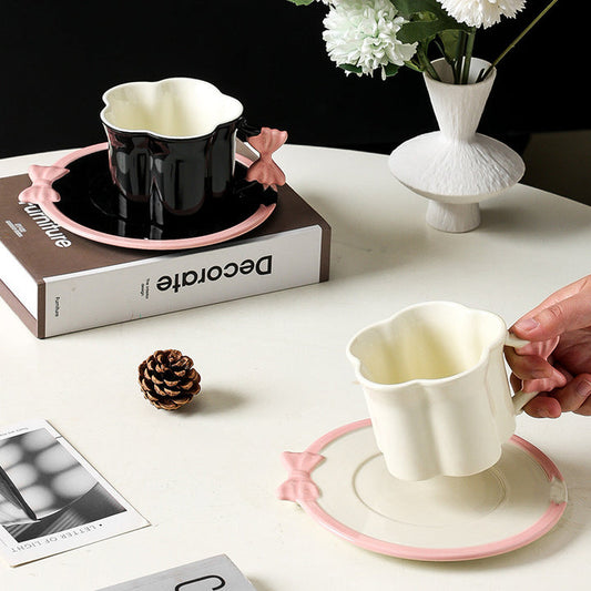 Ceramic Pink Heart Coffee Cup & Saucer