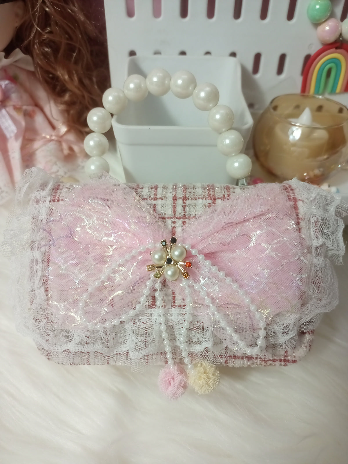 Chic Tweed & Pearl Mini Handbag