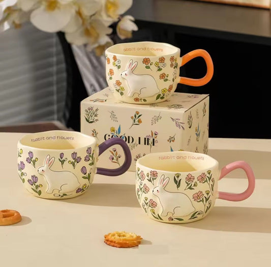 Ceramic Rabbit and Flowers Mug