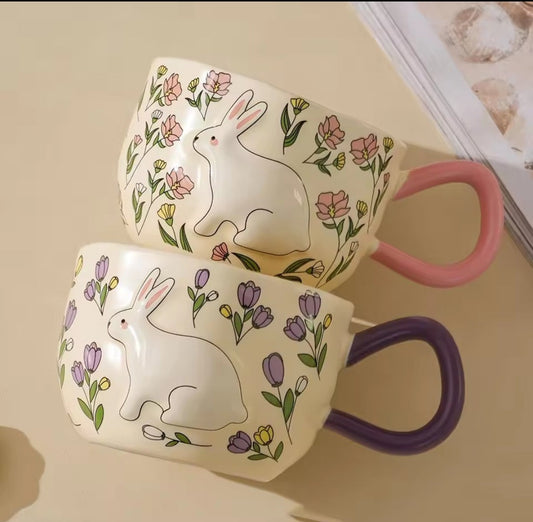Ceramic Rabbit and Flowers Mug