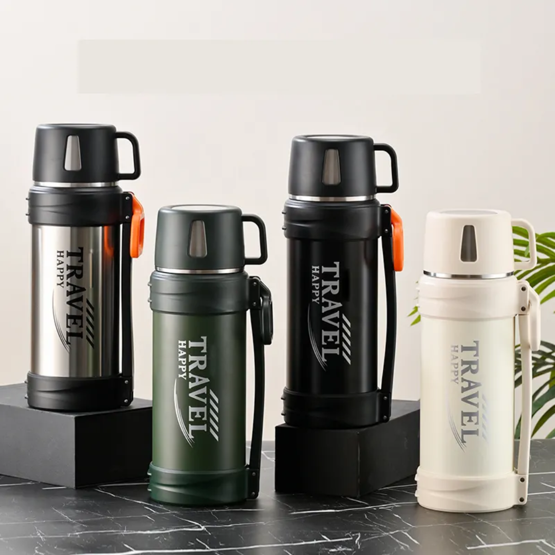 TRAVEL HAPPY – 3-in-1 Stainless Steel Vacuum Flask
