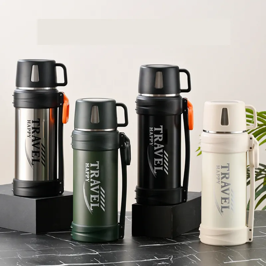 TRAVEL HAPPY – 3-in-1 Stainless Steel Vacuum Flask
