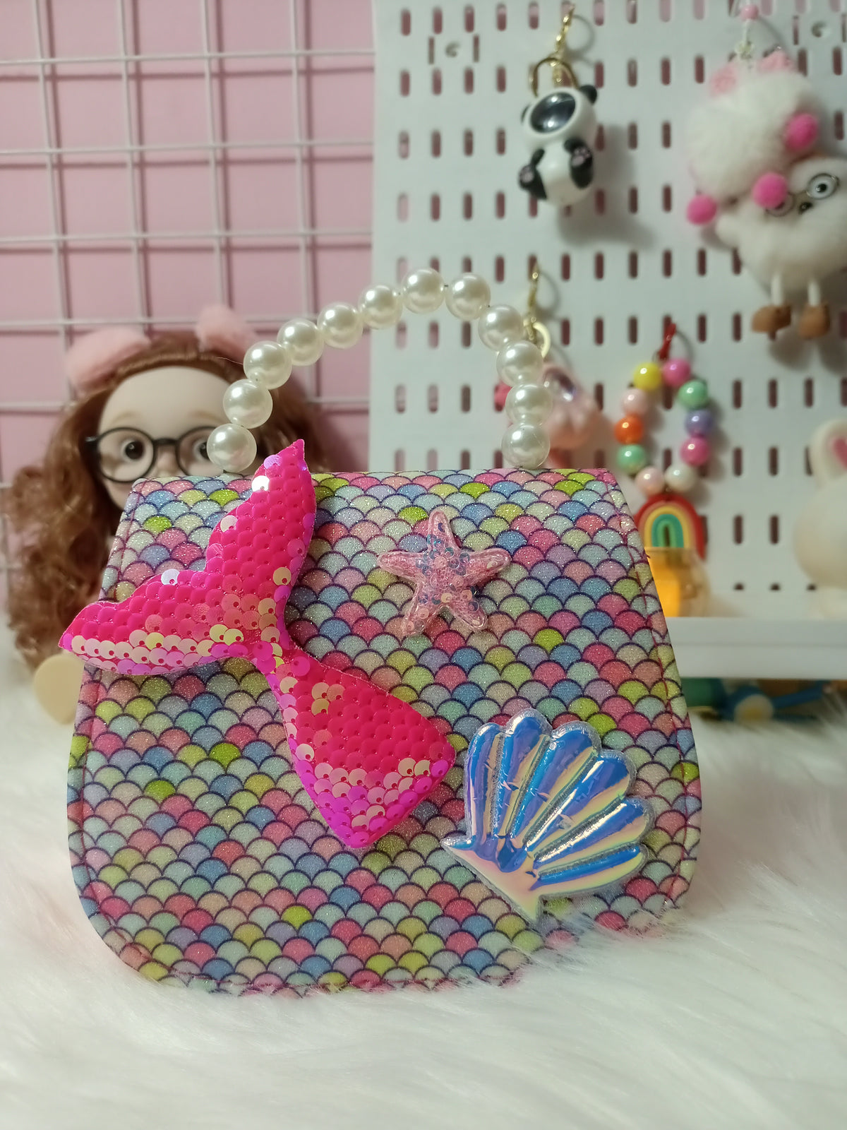 Mermaid Tail Mini Handbag with Pearl Handle