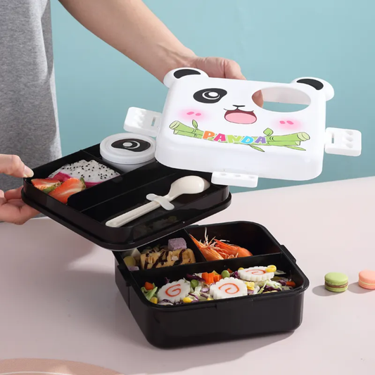 Multi Layer Panda Lunchbox BPA Free Plastic Material With Utensils