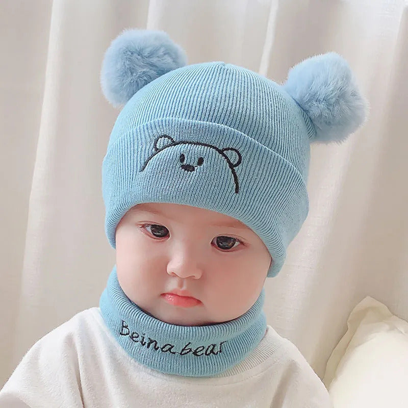 Baby Woolen Cap & Neck Warmer Set Bear Blue