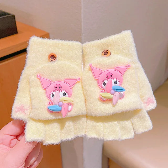 Sanrio themed Kuromi Fur mittens
