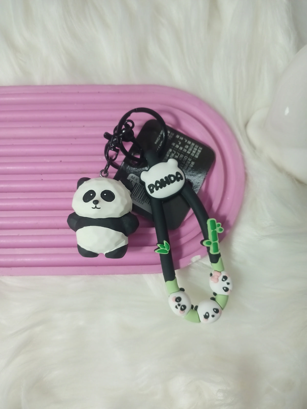 Charming Panda Keychains with Bamboo Accents