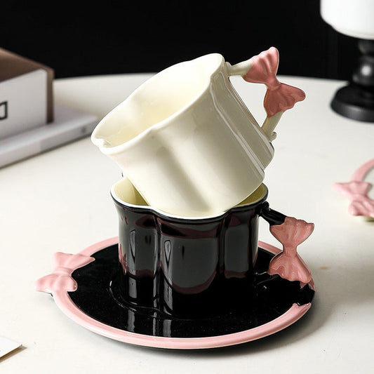 Ceramic Pink Heart Coffee Cup & Saucer