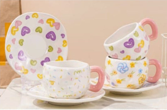 Charming Hand Painted Ceramic Mug & Saucer Sets