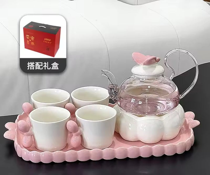Butterfly Glass Teapot Set with Candle Warmer
