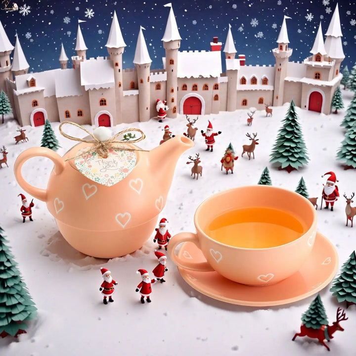 Ceramic Heart Print Teapot & Cup Set With Saucer