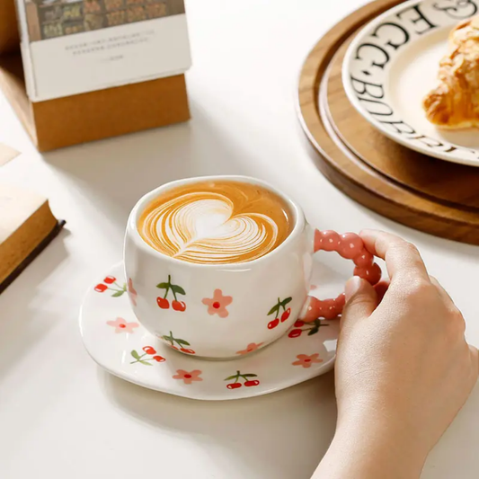 Whimsical Hand-Pinched Ceramic Mug & Saucer Set