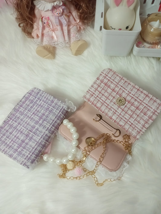 Chic Tweed & Pearl Mini Handbag