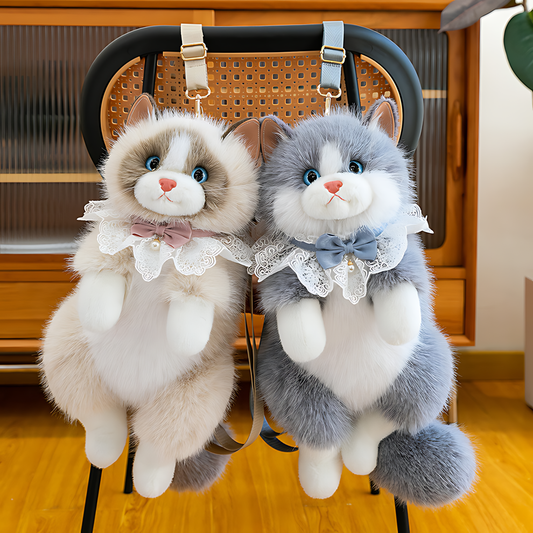 Cat Realistic Plush Backpack